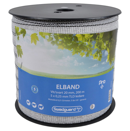 Elband Pro+ 20 mm vit/svart 200 m 5x0,25 Swedguard