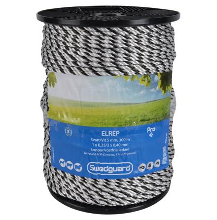 Elrep Swedguard Pro+ 5 mm Svart/Vit 300 Meter. 0.30 Ohm/m