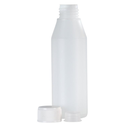 Plastflaska med innerkork och skruvkapsyl, 100 ml