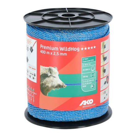 Eltr�d AKO Premium WildHog Bl� 400 Meter 2.5 mm 0.10 Ohm/m Perfekt mot vildsvin - f�r elst�ngsel